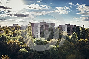 Residential buildings in Pripyat, Chernobyl Zone, Ukraine