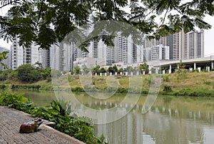 Residential buildings by river at nanning city, adobe rgb