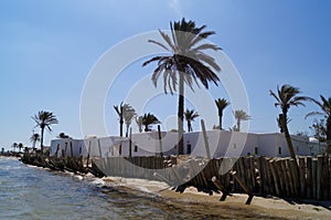 Residential buildings for vacationers. Sea and beach. Tunisia.