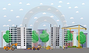 Residential construction concept vector illustration in flat style