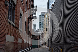 Residential dead-end street near the downtown skyline, Toronto, Ontario, Canada