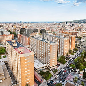 Residential district in Barcelona in evening