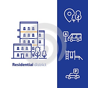 Residential district concept, real estate development, apartment building with nearby amenities