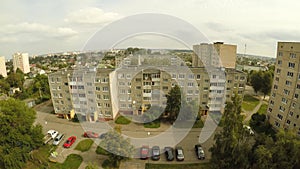 Residential district with the houses of Lida. Belarus. Aerial photography.