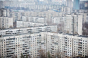 Residential district with soviet apartment buildings in Kharkiv, Ukraine