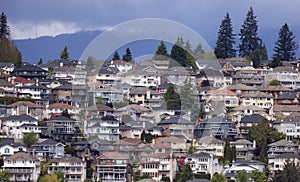 Residential homes in suburban neighborhood.