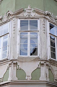 Residential hous detail with window pediment in Graz