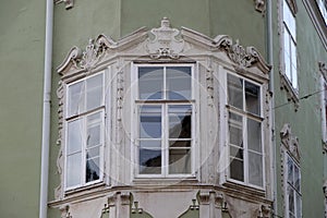 Residential hous detail with window pediment in Graz