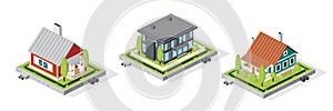 Residential House Buildings Set Isolated on White. Isometric Concept