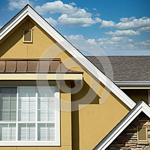 Residential House Home Maison Stucco Details Cloudy Sky Background