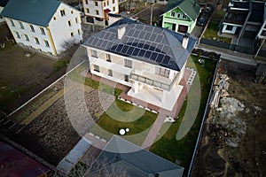 Residential house with solar panel system in new district.