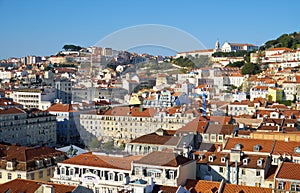 The residential houses on the hill in the Pombaline Lower Town (Baixa). Lisbon. Portugal photo