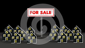 Residential houses for sale. Housing Real Estate Concept. Groupe Of Independent Homes For sale. sale House Illustration and