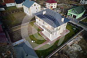 Residential houses with solar panel system in new district.