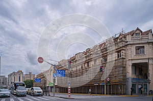 Residential houses under repair near the Bund in central Shanghai