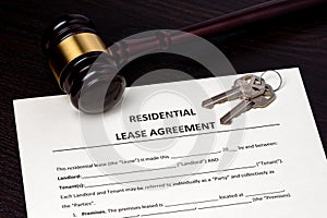 Residential lease agreement contract and gavel.