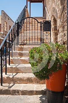 Residential medieval dwelling in historical part of downtown. Island of Rhodes. Greece. Europe