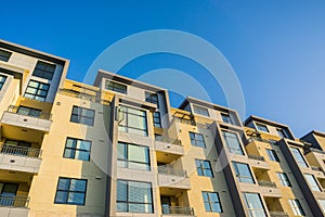 Residential multifamily modern buildings, Foster City, San Francisco bay area, California