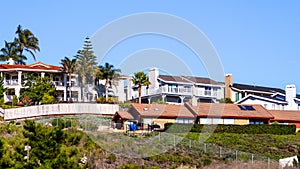 Residential neighborhood with houses built on a hill, Pismo Beach, California