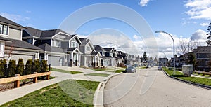 Residential neighborhood Street in Modern City Suburbs.