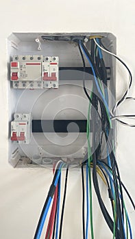 Residential power electrical panel with circuit breakers being connected to DR for residential use