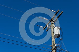 Residential Power Transformer and Clear Blue Sky