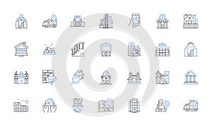 Residential property line icons collection. Home, House, Dwelling, Property, Residence, Shelter, Abode vector and linear