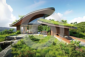 Residential property with a living green roof, blending seamlessly into the landscape, emphasizing eco-conscious design.