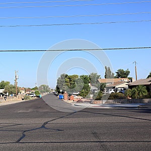 Residential Road fwith Overhead Transmission Power and Communication Lines, Phoenix, AZ