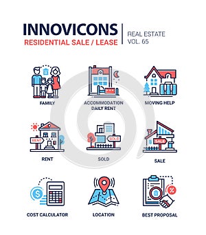 Residential sale and lease - line design icons set