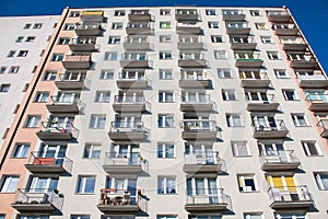 Residential skyscraper building with balconies