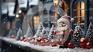 Residential snow-covered house decorated for Christmas