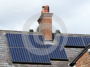 Residential solar panels on rooftop used to generate electricity