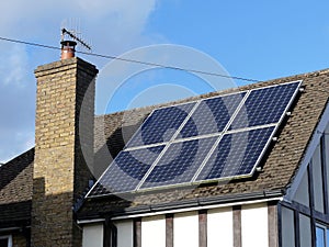 Residential solar panels on rooftop used to generate electricity