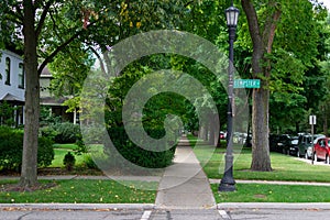 Residential Street Crossing and Sidewalk on Dempster Street in Evanston Illinois