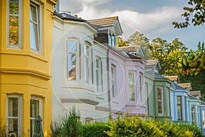 A Residential Street in Glasgow Scotland With Colorful Terrace Houses