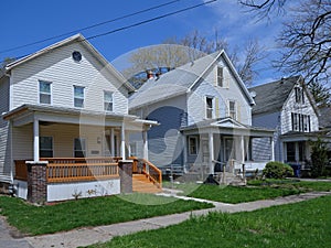 Residential street with modest detached houses