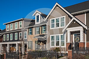 Residential townhouses. Modern apartment buildings in BC Canada. Modern complex of apartment buildings