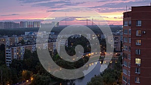 Residential urban area of Moscow city. Evening, beautiful sky