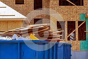 Residential view of new houses being built and construction garbage