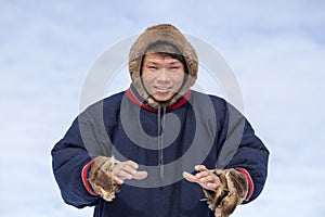 Residents of the far north,  the pasture of Nenets people, the dwelling of the peoples of the north of Yamal