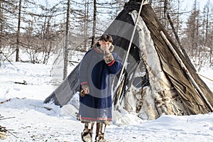 Residents of the far north,  the pasture of Nenets people, the dwelling of the peoples of the north of Yamal