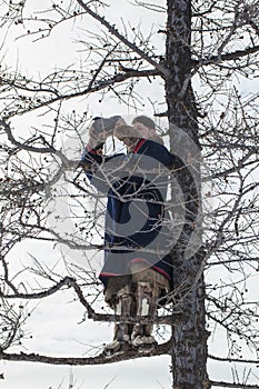 Residents of the far north,  the pasture of Nenets people, the dwelling of the peoples of the north of Yamal