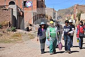 Residents of the town of Copacabana on lake Titicaca