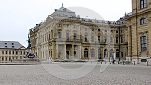 Residenzplatz, cobblestone square in front of the Archbishopric Palace, Wurzburg, Germany