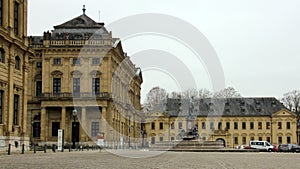 Residenzplatz, cobblestone square in front of the Archbishopric Palace, Wurzburg, Germany