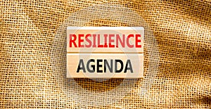 Resilience agenda symbol. Concept word Resilience agenda typed on wooden blocks. Beautiful canvas table canvas background.