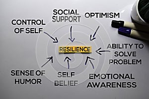 Resilience Method text with keywords isolated on white board background. Chart or mechanism concept