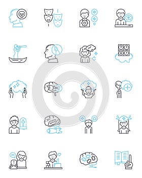 Resilience and perseverance linear icons set. Persistence, Grit, Tenacity, Fortitude, Strength, Endurance, Determination