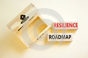 Resilience roadmap symbol. Concept word Resilience roadmap typed on wooden blocks. Beautiful white table white background. Empty